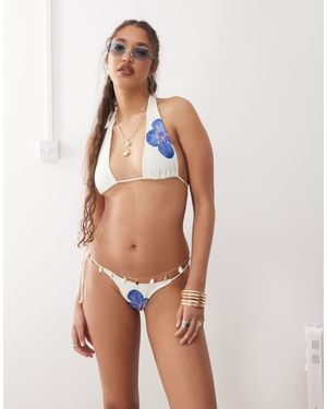 Motel Lentra Orchid Print Tie Side Bikini Bottom - Pink