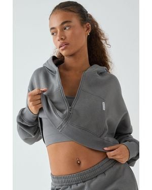 DSGN Studio Boxy Crop Zip Through Hoodie - Grey