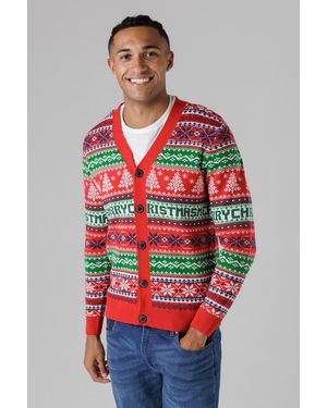 Tokyo Laundry Festive Jacquard V-Neck Cardigan - Red