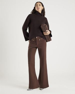 River Island Flared Jeans Zip Front Relaxed Cotton - Brown