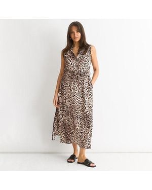 Gini London Animal Print Pocket Detail Shirt Dress - Brown