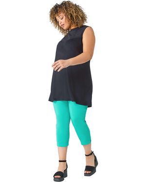 Roman Curve Cropped Elastic Waist Stretch Trouser - Blue