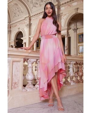 Quiz Ombre Chiffon Frill Hem Midi Dress - Pink