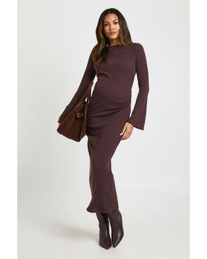 Boohoo Maternity Slash Neck Midaxi Dress - Brown