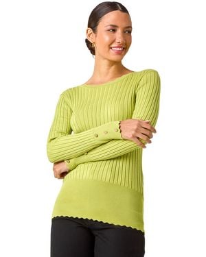 Roman Button Detail Ribbed Longline Jumper - Yellow