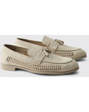 BoohooMAN Faux Suede Weave Loafer - Natural