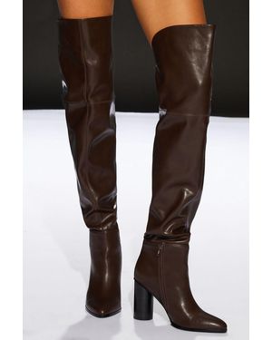 Faith Runway Thigh High Heeled Boots - Black