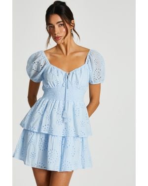Quiz Tiered Skater Mini Dress Cotton - Blue