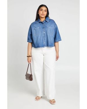 Boohoo Plus Oversized Short Sleeve Denim Shirt - Blue