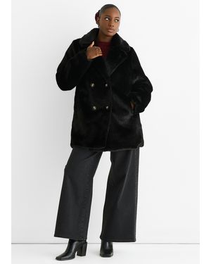 Gini London Faux Fur Double Breasted Longline Jacket - Black