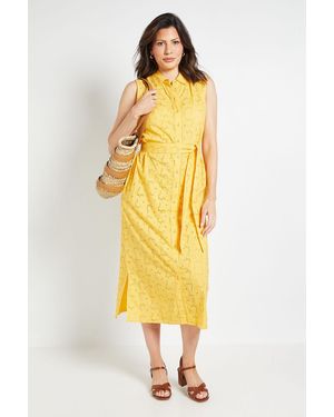 Wallis Broderie Maxi Shirt Dress - Yellow
