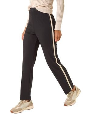 Roman Stripe Straight Leg Side Trousers - Black