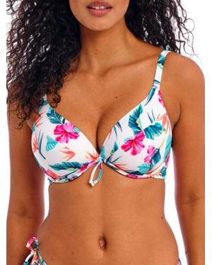 Freya Palm Paradise Low Plunge Bikini Top - Blue