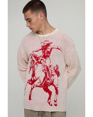 BoohooMAN Oversized Long Sleeve Textured Western Knitted T-Shirt