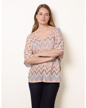 Blue Vanilla Zig Zag Metallic Bow Back Top - Pink