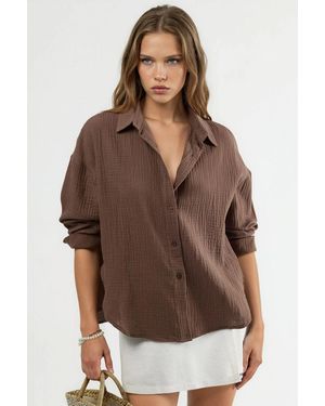 Busem Textured Woven Cotton Button-Up Shirt - Brown