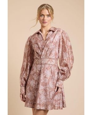 Oasis Wrap Detail Pleated Mini Shirt Dress - Pink