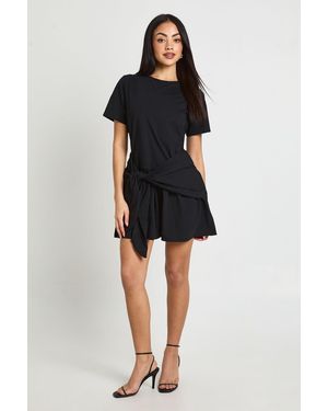Boohoo Tie Waist Smock Dress - Black