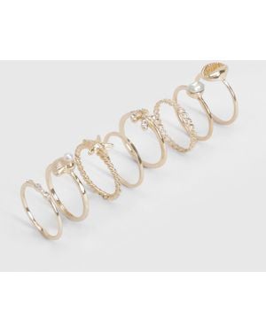 Boohoo Starfish Shell 8 Pack Rings - White