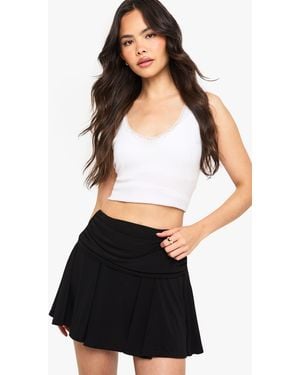 Boohoo Slinky Ruched Waist Frill Hem Mini Skort - White