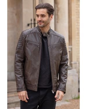 Ashwood Leather 'Montaro' Real Biker Jacket - Brown