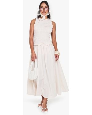 Boohoo Gingham Shirred Detail Drop Waist Midaxi Dress - White