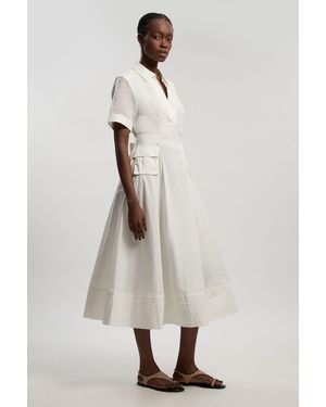 Karen Millen Utility Organdie Cotton Mix Woven Maxi Dress - Natural