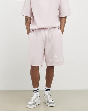River Island Shorts Oversized Fit Lisiere Graphic Cotton - White