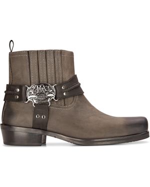Infinity Leather Cowboy Ankle Boots Biker Western Square Toe Hunting Boot - Brown