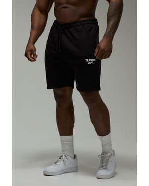 BoohooMAN Training Dept 7Inch Loose Fit Loopback Short - Black