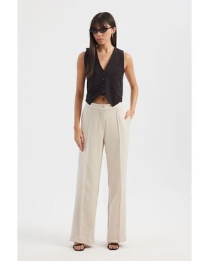 Hiccup High Waist Pleated Wide Leg Trousers - Natural