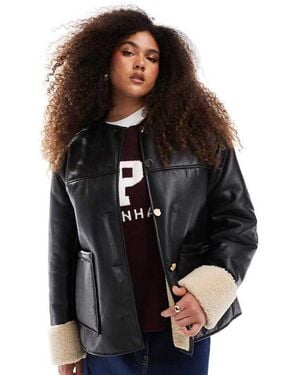 ASOS Curve Collarless Borg Bonded Jacket - Black