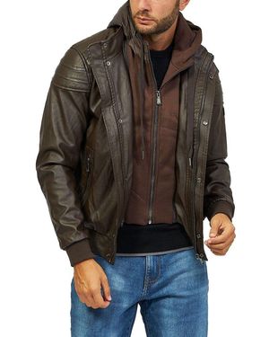 Yes-Zee Faux Leather Hooded Jacket - Black