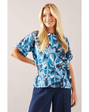Wallis Petite Abstract Roll Up Sleeve T - Blue