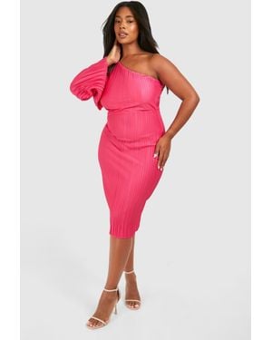 Boohoo Plus Wide Plisse Cape Sleeve Detail Midi Column Dress - Red