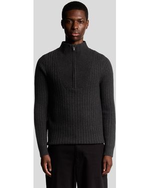 Lyle & Scott Lambswool Blend Ribbed 1/4 Zip Jumper - Black