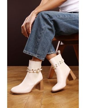 Where's That From Wheres 'Yalina' Ankle Boots With Pearl Embellished Strap And Block Heel - Blue