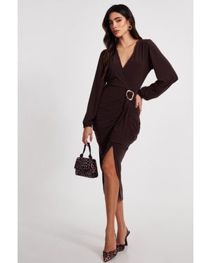 Quiz Buckle Detail Midi Dress - Brown