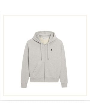Ami Paris Logo Zip Hoodie - Grey