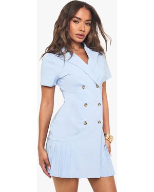 Boohoo Bengaline Tennis Skirt Blazer Dress - Blue