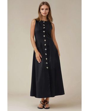 Hiccup Sleeveless A-Form Maxi Dress With Button Detail - Blue