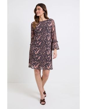 Wallis Animal Mesh Ruffle Sleeve Shift Dress - Red