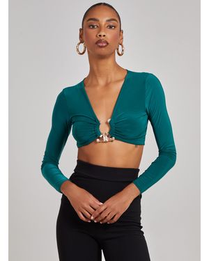 Pink Vanilla Trim Slinky Long Sleeve Top - Blue
