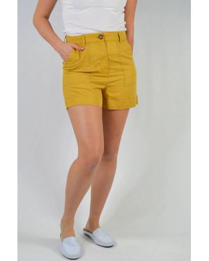 Secret Label Linen Blend Turn-Up Shorts - Yellow