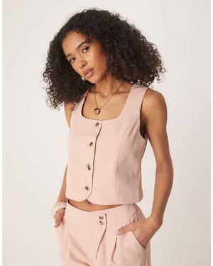 Vila Square Neck Button Front Tailored Waistcoat Co-Ord - Pink