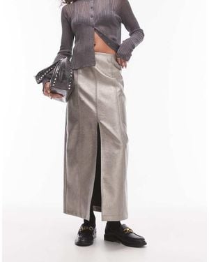 TOPSHOP Faux Leather Split Midi Skirt - Metallic