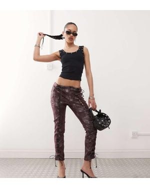 Labelrail X Jennifer Mcking Shimmer Faux Leather Whipstitch Trousers - Red