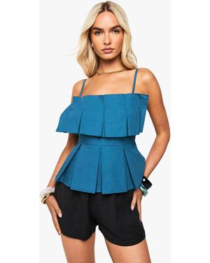 Boohoo Poplin Pleated Smock Cami - Blue