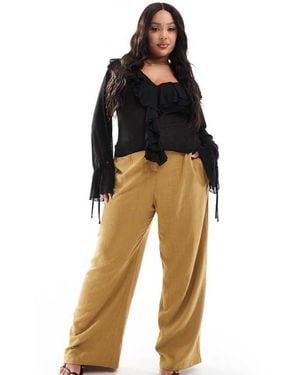 ASOS Design Tailored High Waist Seam Detail Wide Leg Linen Trousers - Black