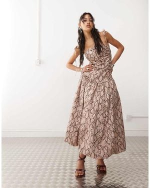 Amy Lynn Alexa Puffball Printed Midi Dress - Natural